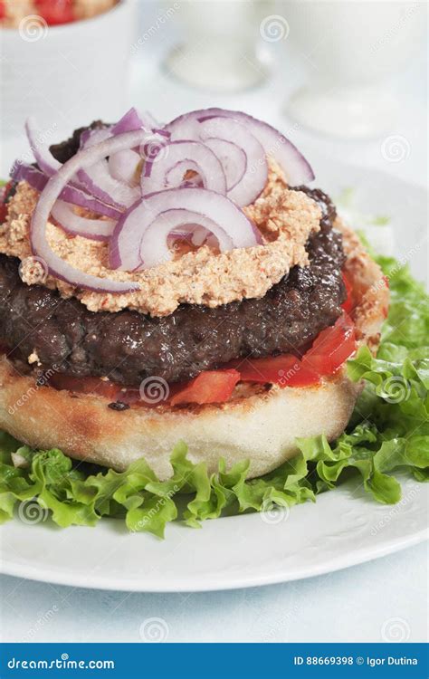 Serbian Pljeskavica Burger Stock Photo Image Of Sandwich 88669398