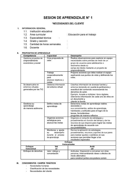 Modelo Sesion De Aprendizaje De Ept Sesion De Aprendizaje N