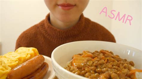 【咀嚼音】納豆キムチごはんとウインナーを食べる｜natto Kimuchi Rice And Vienna Eating Sounds