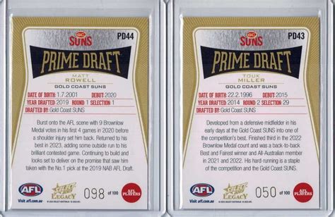 2023 Select Legacy Gold Coast Suns Prime Draft Bundle Xx 100 EBay