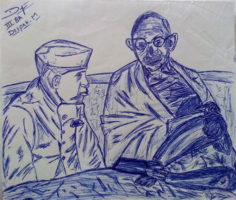 Mahathma Gandhi Jawaharlal Nehru Pen Drawing In Drawings