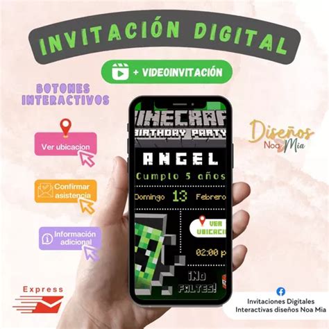 Minecraft Par Invitaci N Virtual Digital Interactiva Express En Venta