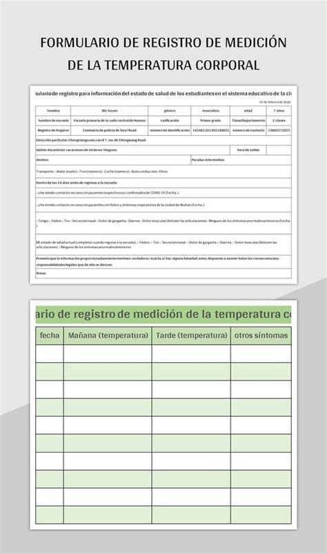 Plantilla De Excel Formulario De Registro De Medici N De La Temperatura