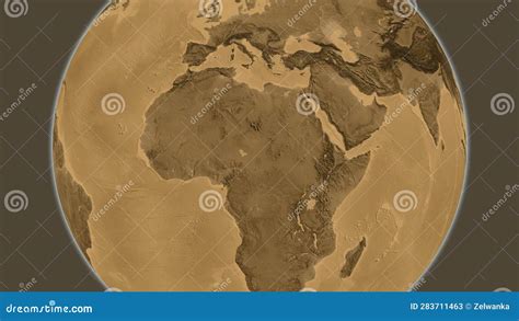 Globe Centered On Chad Neighborhood Sepia Elevation Map Stock