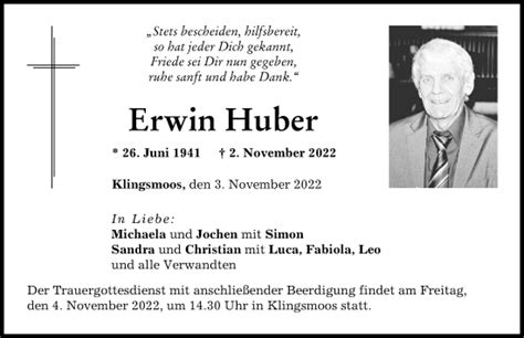 Traueranzeigen Von Erwin Huber Allg Uer Zeitung