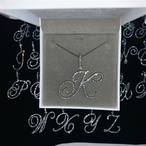 Cursive 26 Initial Letter Pendant Necklace Micro Pave 5a Cubic Zirconia