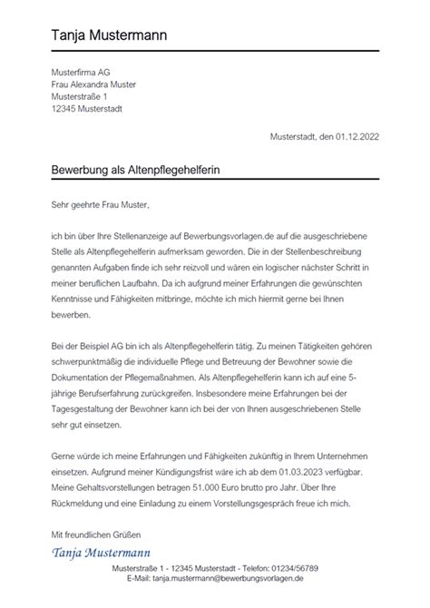 Anschreiben Altenpflegehelfer Altenpflegehelferin Bewerbungsvorlagen De