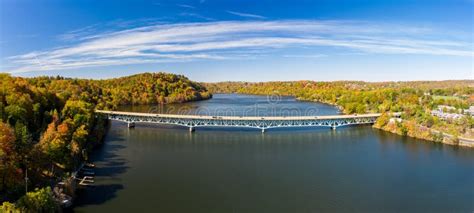 Aerial Panorama of Fall Colors on Cheat Lake Morgantown, WV with I68 Bridge Stock Photo - Image ...