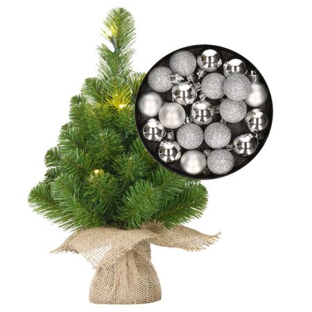 Mini Kerstboom Kunstboom Met Verlichting Cm En Inclusief Kerstballen