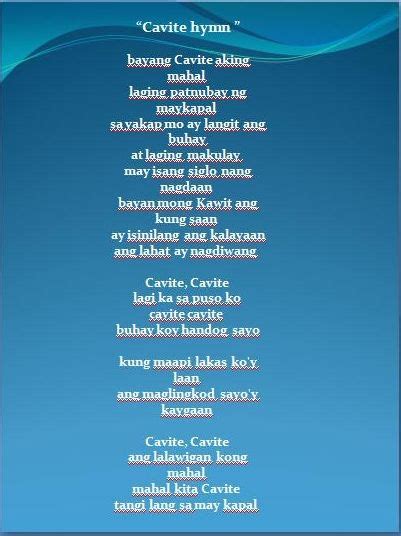 Himno Ng Cavite Lyrics