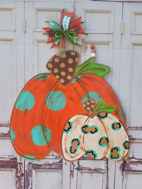 Large 22 X 23 Fall Double Pumpkins Polk A Dots Stripes And Leopard