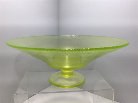 Tiffin Topaz Vaseline Stretch Glass Compote Bowl With Textured Etsy