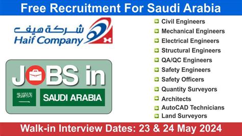 Free Recruitment For Saudi Arabia Hiring For Multiple Positions In