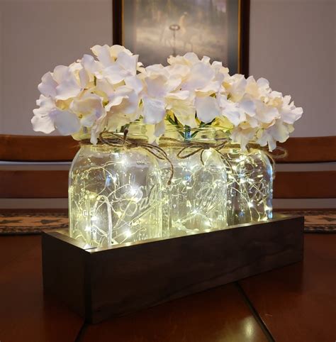 Mason Jar Centerpiece With Lights Wedding Decor Rustic Etsy