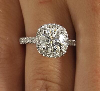 Ct Pave Halo Round Cut Diamond Engagement Ring Si H White Gold