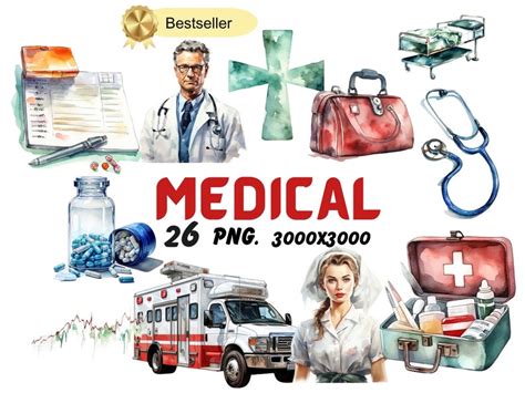 Watercolor Medical Clipart Health Doctor Nurse Ambulance Hospital