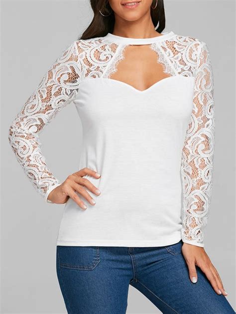 Cut Out Lace Panel Long Sleeve T Shirt Latest Fashion Clothes Long