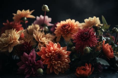 Premium Ai Image A Bunch Of Flowers On A Dark Background