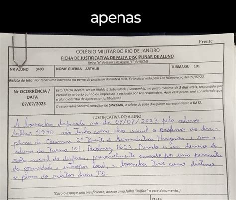 Frente Apenas Col Gio Militar Do Rio De Janeiro Eicha De Justificativa