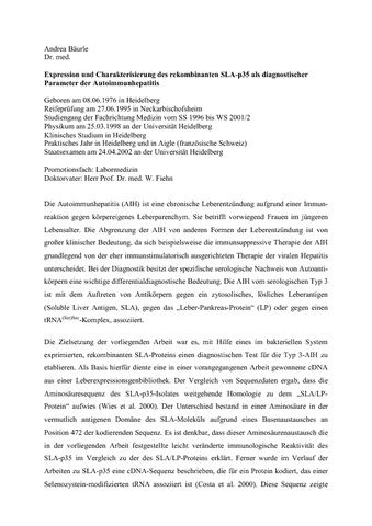 Expression Und Charakterisierung Des Rekombinanten SLA P35 Als