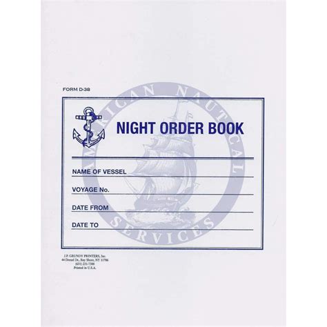 Night Order Log Book Form D 38 Amnautical