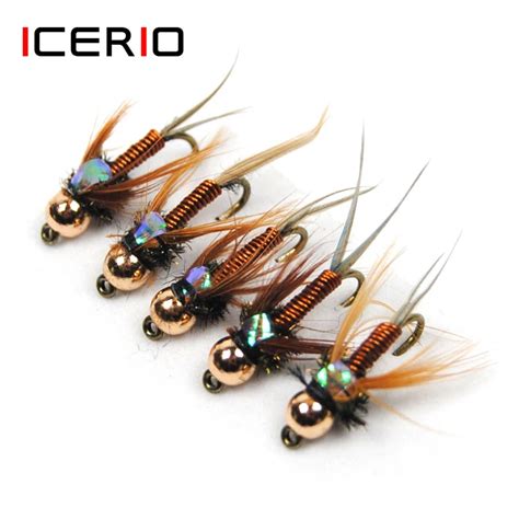 ICERIO 10PCS Copper John Fly Brass BeadHead Nymphs Tying Hook Trout