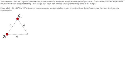 Solved Two Charges Q1 6 Pc And Q2 6 °c Are Placed On The