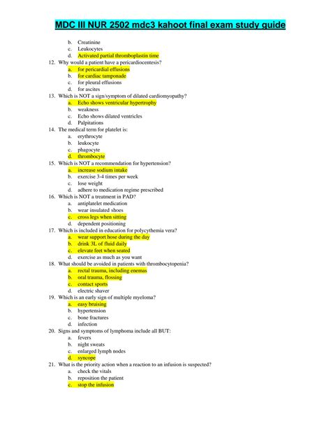 Solution Mdc Iii Nur Mdc Kahoot Final Exam Study Guide Reviewed