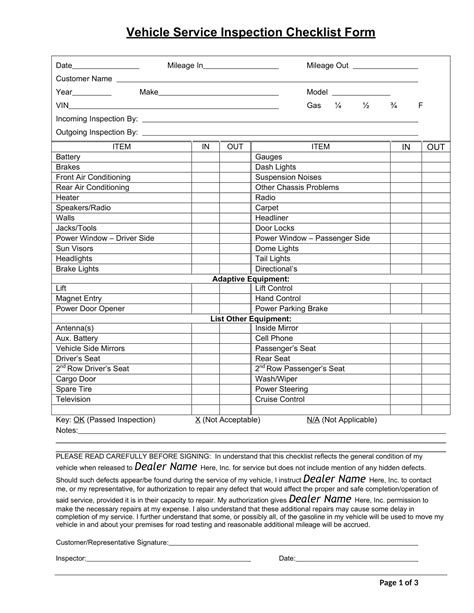 Free Printable Vehicle Checklist [inspection And Maintenance] Word Pdf Excel