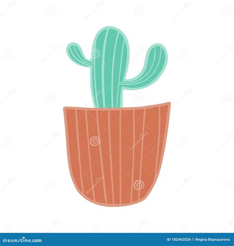 Green Cactus In A Clay Pot Stock Vector Illustration Of Design