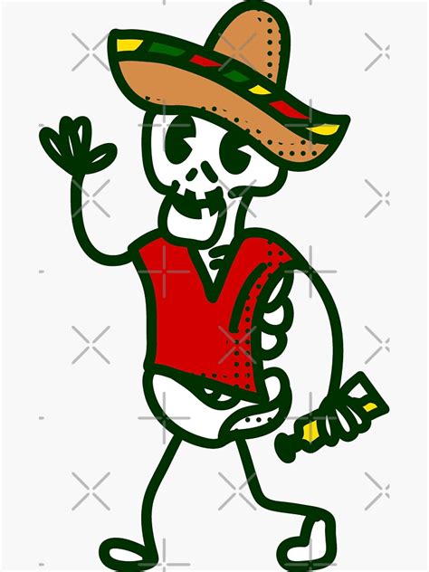 Happy Cinco De Mayo Skeleton Cute Mexican Sticker For Sale By Gossiprag Redbubble