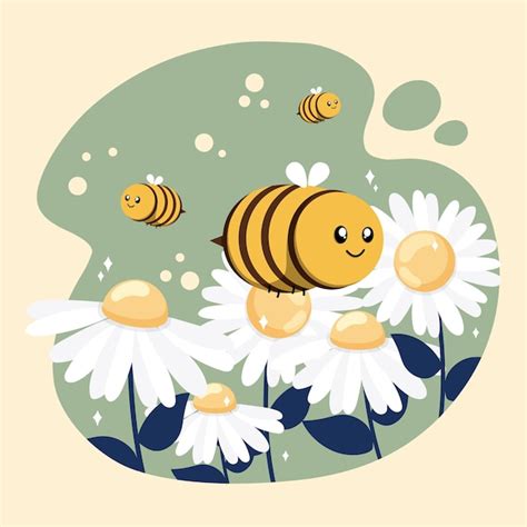 Premium Vector Cute Bee Insects Flying On Flowers Vector Illustration