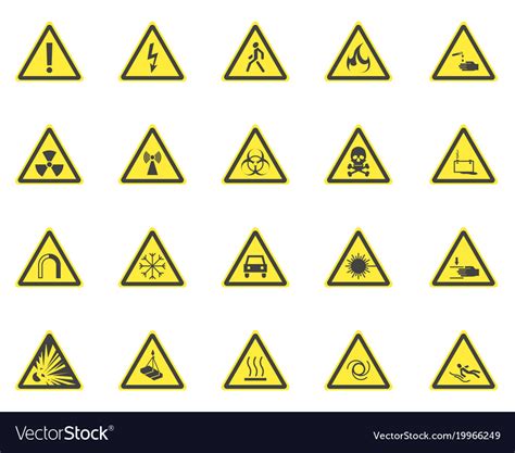 Yellow Warning Hazard Signs Set Royalty Free Vector Image