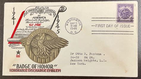 940 Staehle Cachet Honorable Discharge Emblem WWII FDC 1946 United