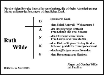 Traueranzeigen von Ruth Wilde Schwarzwälder Bote Trauer