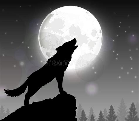 Silhueta De Um Lobo Que Est Em Um Monte Na Noite Lua Ilustra O Do