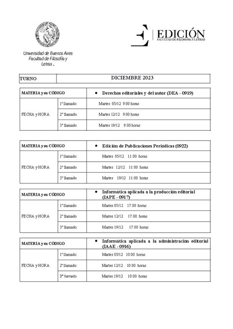 Mesas De Examen Diciembre Para Publicar Turno Diciembre