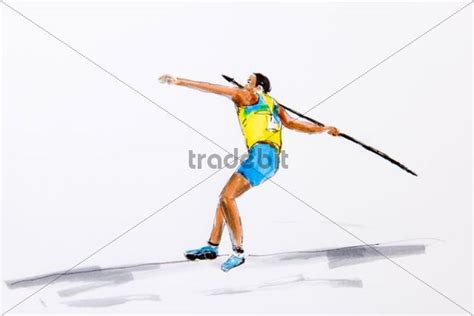 Javelin Thrower During Casting Drawing By The Artist Gerhard Kraus