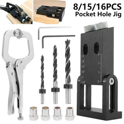 16X 15 Pocket Hole Screw Jig Dowel Drill Set Wood Tool Kit Angle Hole