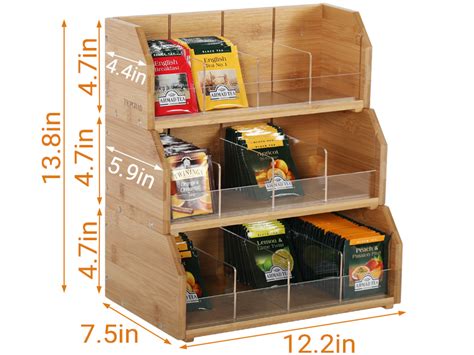 Bamboo Tea Bag Organizer Storage Holder For Tea Bags Stackable Wooden 3