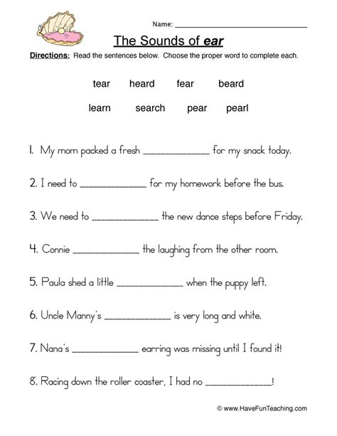 Ear Worksheet For Grade