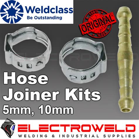 Weldclass 5mm Crimp On Welding Gas Hose Joiner Kit Barb Splicer Clamp