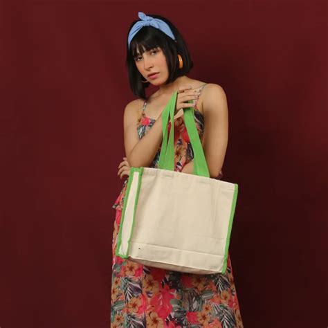 Heavy Canvas Gusset Tote Bag With Color Handles Qtees