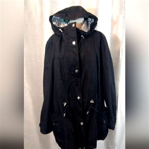 Dressbarn Jackets Coats Dressbarn Midi Raincoat Black Snaps Zip