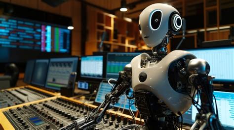 Premium Ai Image Humanoid Ai Robot Working At The Radio Station