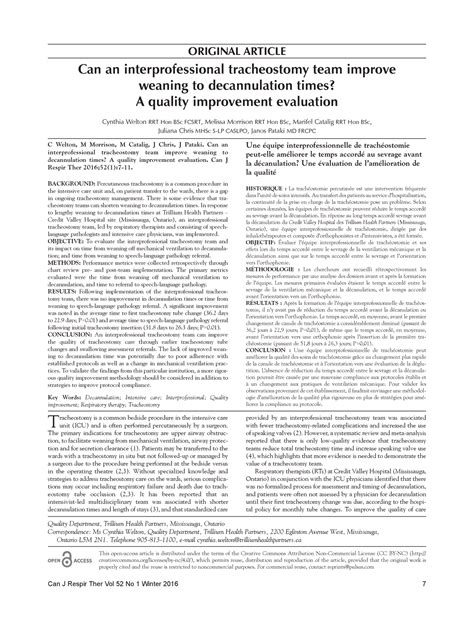 Manejo de traqueostomía - can an interprofessional tracheostomy team improve weaning to - Studocu