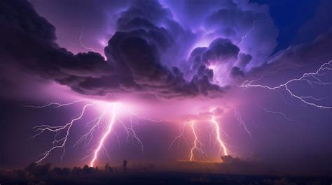 A purple lightning storm with a dark purple sky and clouds | Premium AI ...