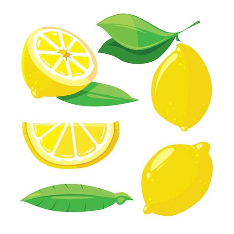 Premium Vector Fresh Lemons With Leaves Lemon Slice Isolated On White