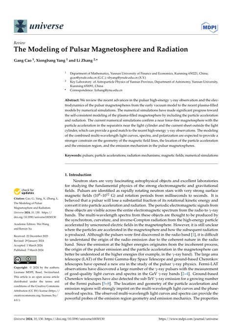 PDF The Modeling Of Pulsar Magnetosphere And Radiation