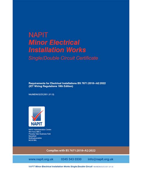 Minor Electrical Installation Works Single Double Circuit Certificate